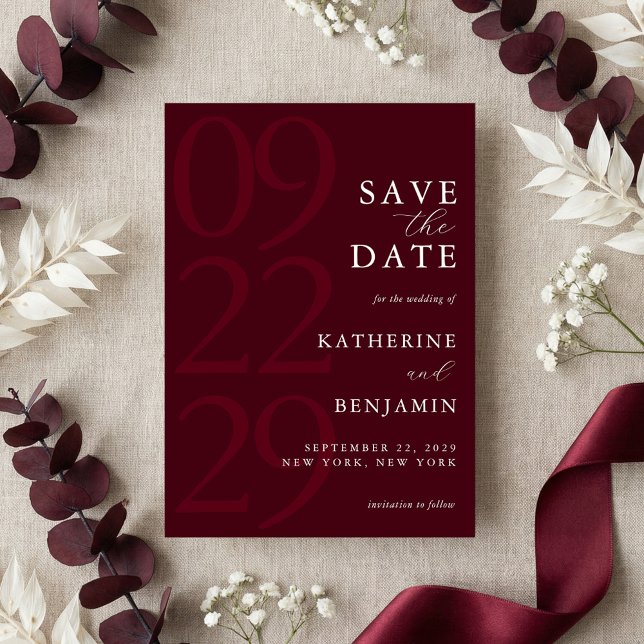 Save The Date Modern Burgundy Minimalist Wedding (Créateur téléchargé)