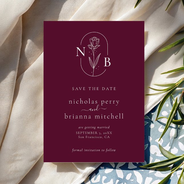 Save The Date Modern Burgundy Wedding Monogram Minimalist (Créateur téléchargé)