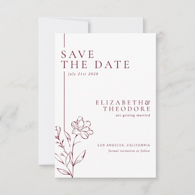 Save The Date Modern Chic Burgundy Elegant Wedding (Devant)