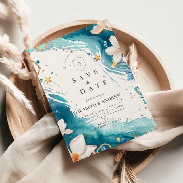 Save The Date Modern Coastal Seashell Watercolor Wedding (Créateur téléchargé)
