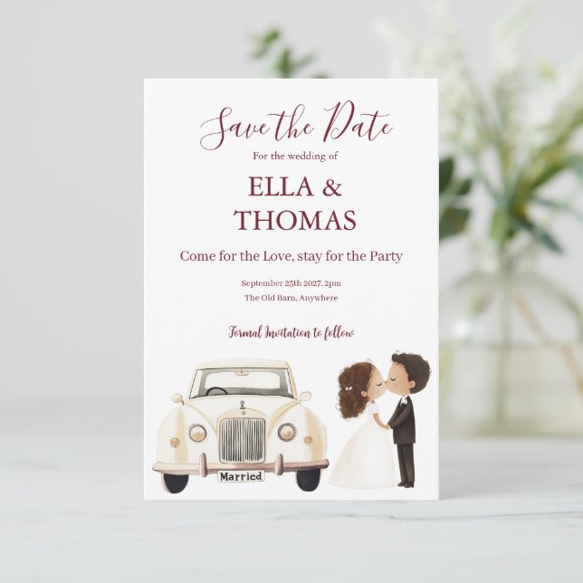 Save The Date Modern Cute Deep Burgundy Text (Debout devant)