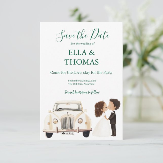 Save The Date Modern Cute Emerald Green  (Debout devant)