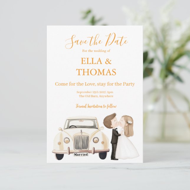 Save The Date Modern Cute Marigold Text  (Debout devant)
