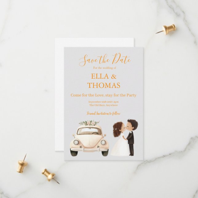 Save The Date Modern Cute Marigold Text  (Devant/Arrière en situation)