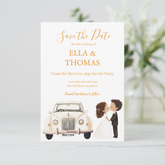 Save The Date Modern Cute Marigold Text (Debout devant)