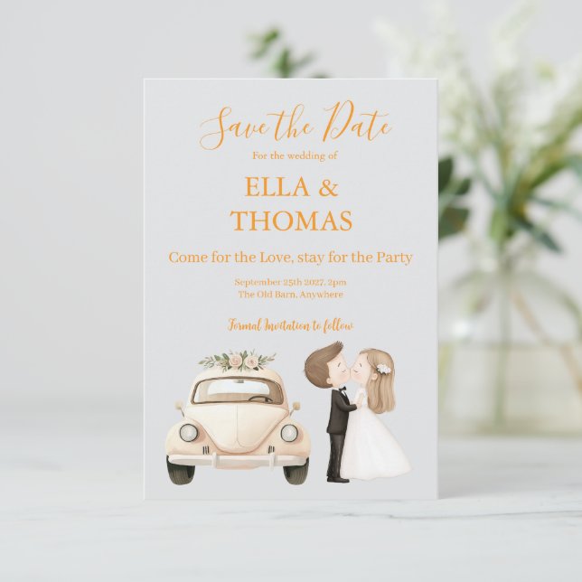 Save The Date Modern Cute Marigold Text  (Debout devant)