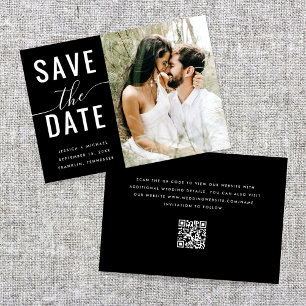 Save The Date Modern Elegant Black Minimal QR Code Photo Wedding