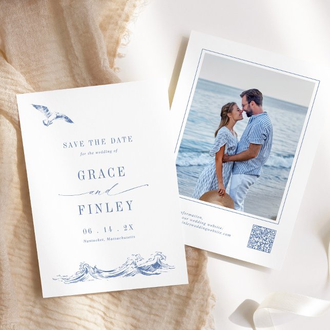 Save The Date Modern Elegant Coastal Chic Blue Wedding Photo  (Créateur téléchargé)