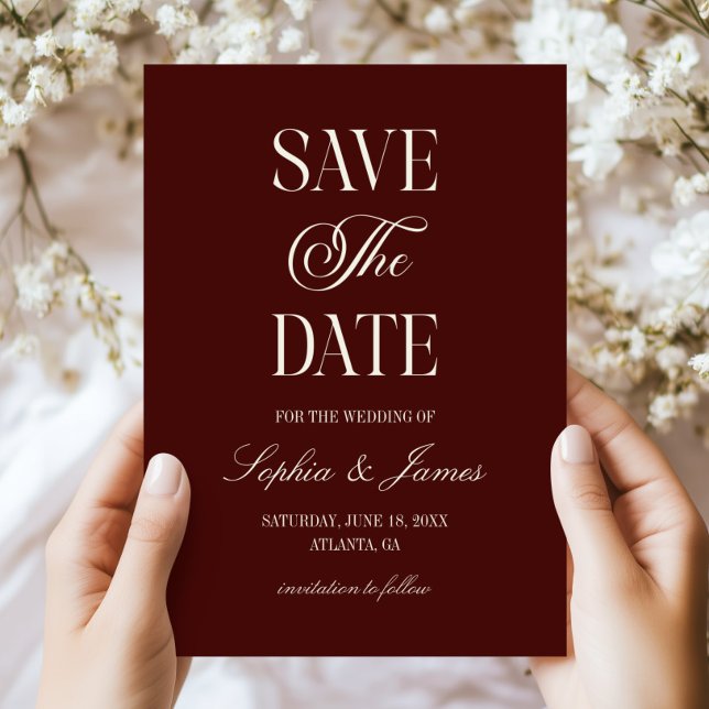 Save The Date Modern Elegant Dark Burgundy Ivory Wedding (Créateur téléchargé)