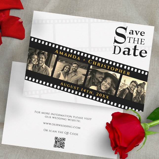 Save The Date Modern Filmstrip QR Code Photo Wedding (Modern Filmstrip QR Code Photo Wedding Save The Date)