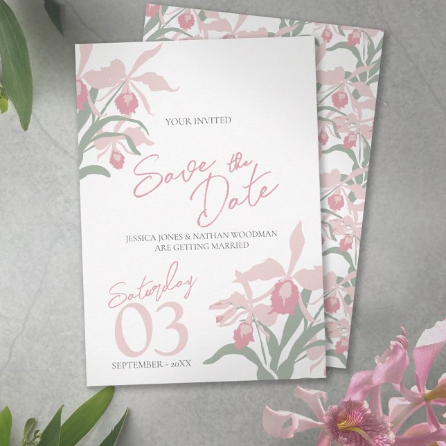 Save The Date Modern floral Cattleya orchid dusty pink wedding (Créateur téléchargé)