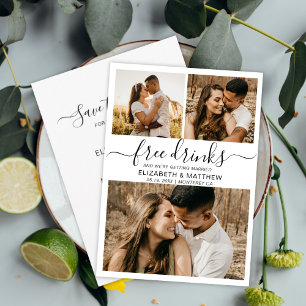 Save The Date Modern Free Drinks Script Photo Collage Mariage