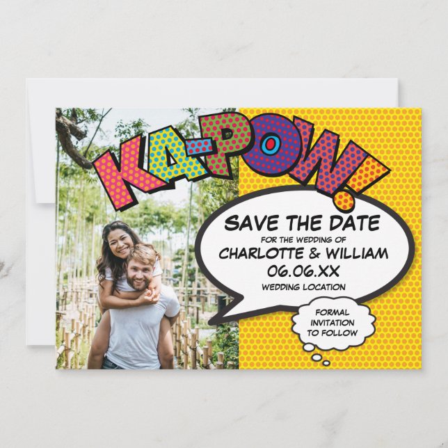 Save The Date Modern Fun Comic KAPOW Photo (Devant)