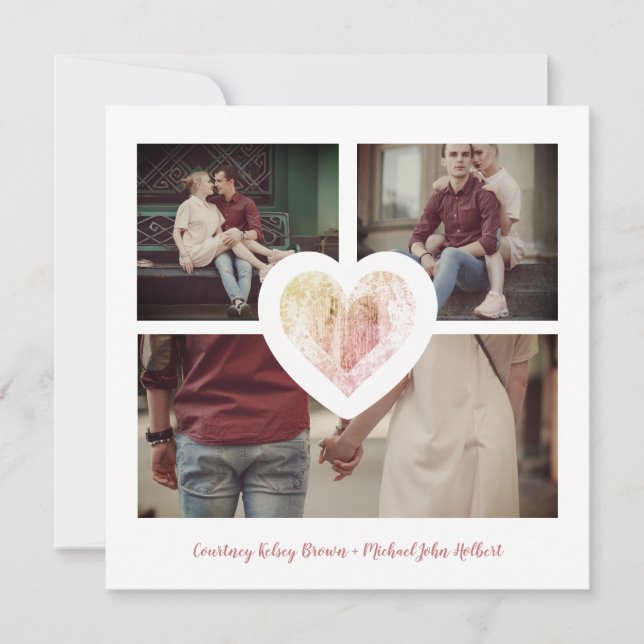 Save The Date Modern Heart 3 Photos Fiançailles Couple Session (Devant)