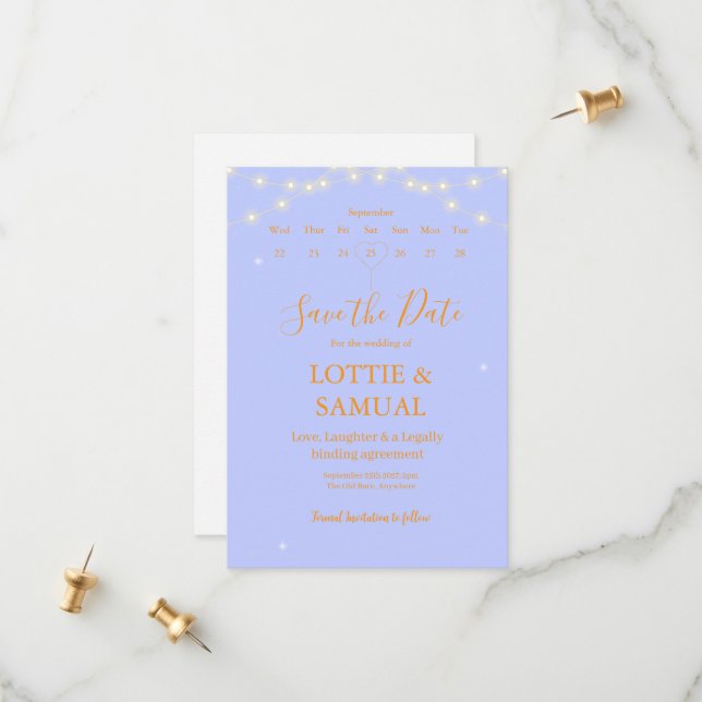 Save The Date Modern Lavender fairy lights (Devant/Arrière en situation)