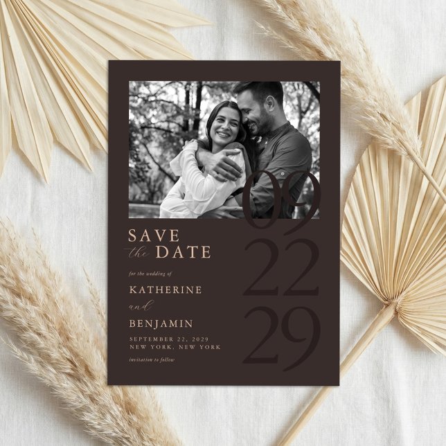 Save The Date Modern Matte Brown Minimalist Photo Wedding (Créateur téléchargé)