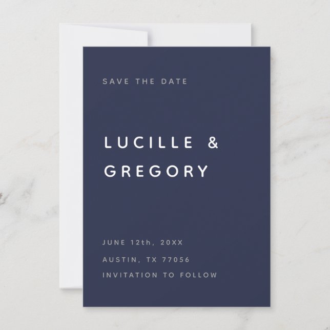 Save The Date Modern Midnight Blue Editorial All Caps (Devant)