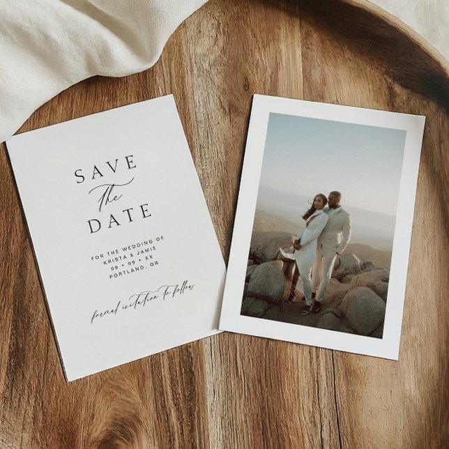 Save The Date Modern Minimalist Black & White Photo Wedding (Créateur téléchargé)
