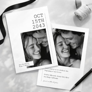 Save The Date Modern Minimalist Black & White Wedding Photo