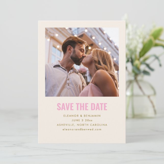 Save The Date Modern Minimalist Blush Pink Gold Photo Wedding (Debout devant)