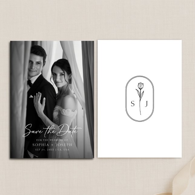 Save The Date Modern Minimalist Monogram Elegant Wedding Photo (Créateur téléchargé)