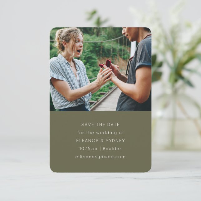 Save The Date Modern Minimalist Photo Chic Olive Moss Wedding  (Debout devant)