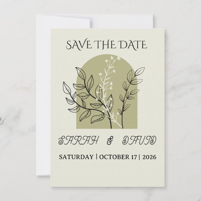 Save The Date modern minimalist sage green arch (Devant)