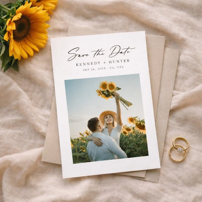 Save The Date Modern Minimalist Sunflower Photo Wedding (Créateur téléchargé)