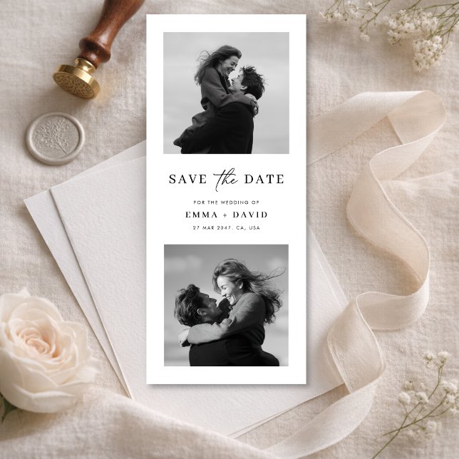 Save The Date Modern Minimalist Two Photo Wedding Bookmark (Créateur téléchargé)