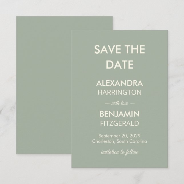 Save The Date Modern Minimalist Wedding | Sage Green Timeless  (Devant / Derrière)
