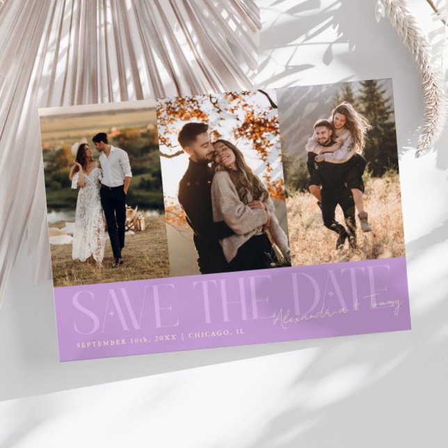 Save The Date Modern Multi Photo Couple's Signature Wisteria (Créateur téléchargé)