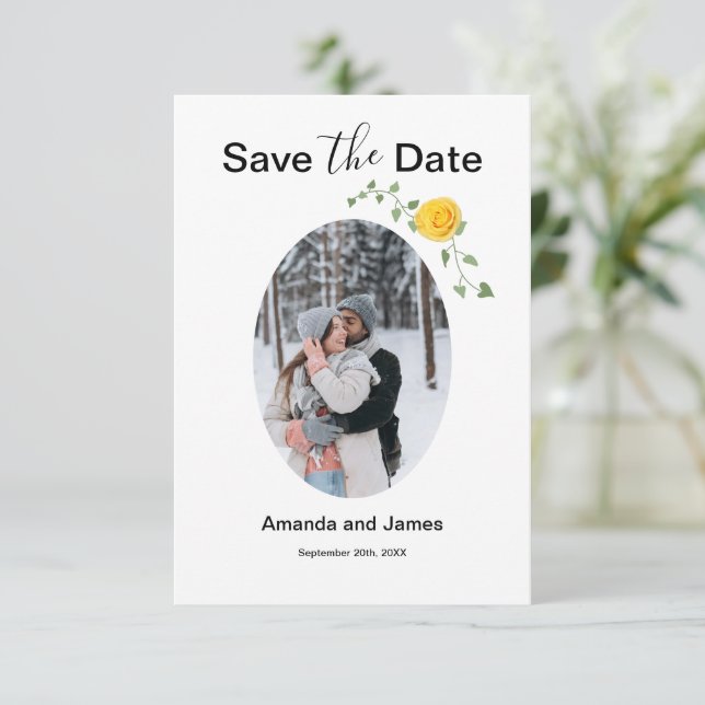 Save The Date Modern Photo Yellow Rose and Vine White and Yellow (Debout devant)