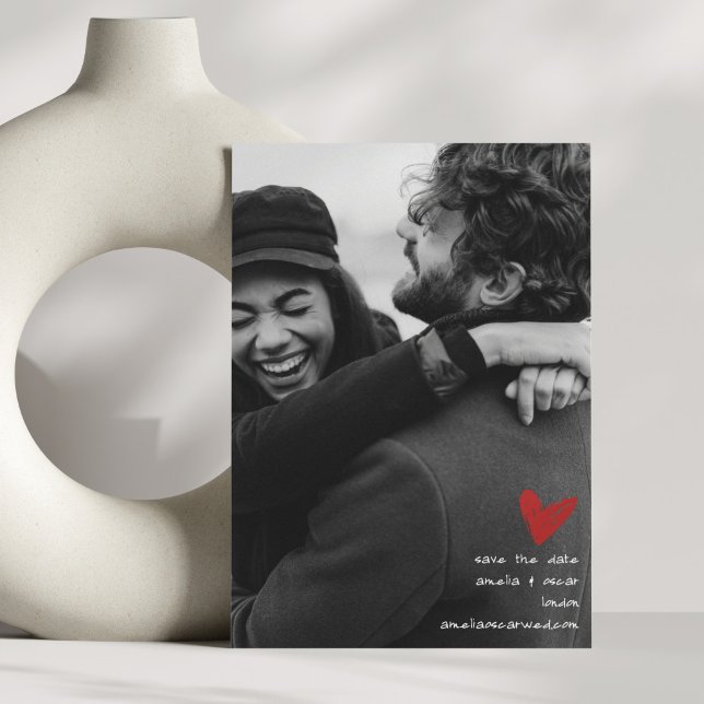 Save The Date Modern Romantic Black and White Wedding Heart (Créateur téléchargé)