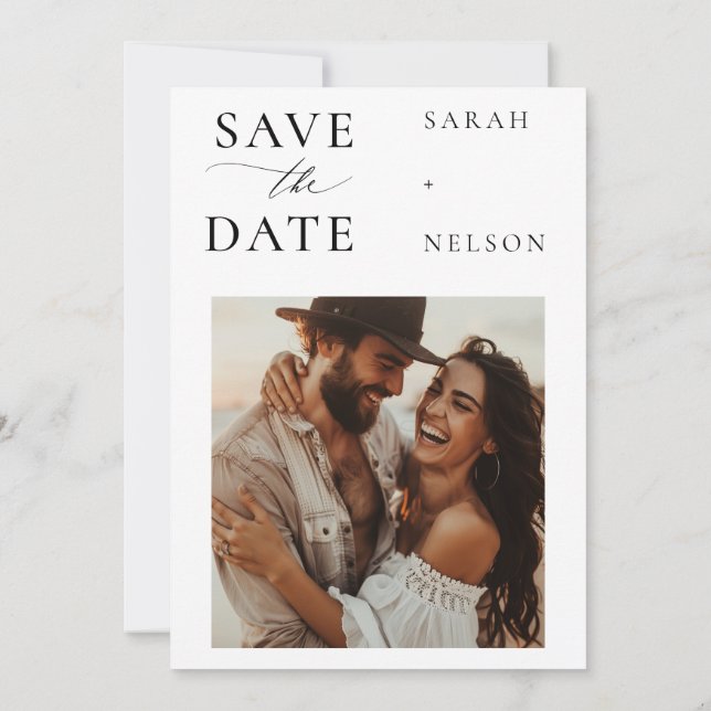 Save The Date Modern Script Photo Wedding Enregistrer la date In (Dos)