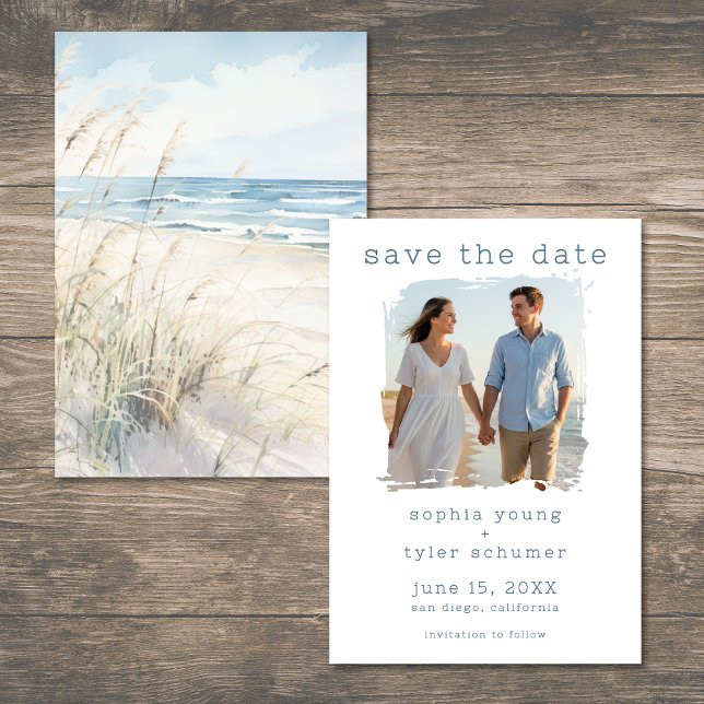 Save The Date Modern Seaside Watercolor Beach Grasses Wedding (Modern Seaside Watercolor Beach Grasses Wedding Save The Date)