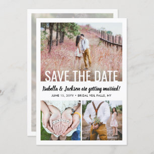 Save The Date Modern Simple Typography Overlay 4 Photo Wedding