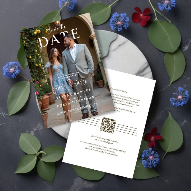 Save The Date Modern Stylish Editorial  MR & MRS Photo Wedding  (Modern Stylish Editorial MR & MRS Photo Wedding Save the Date Card Design. )