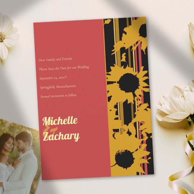 Save The Date Modern Sunflower Sunset Coral Gold Wedding (Créateur téléchargé)