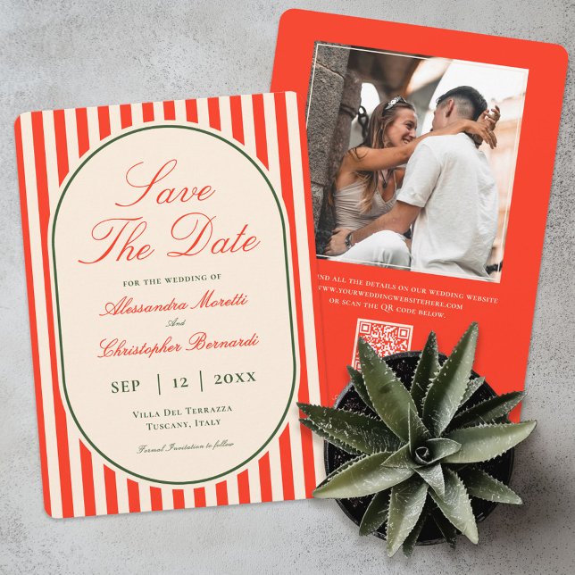 Save The Date Modern Sunset Orange QR Code Italian Wedding (Créateur téléchargé)