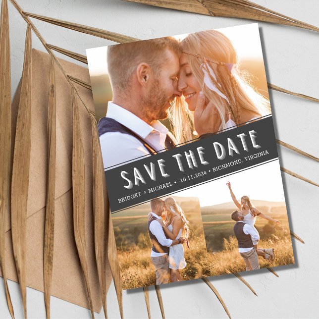 Save The Date Modern Three Photo Collage Mariage Enregistrer la  (Modern Three Photo Collage Wedding Save the Date)