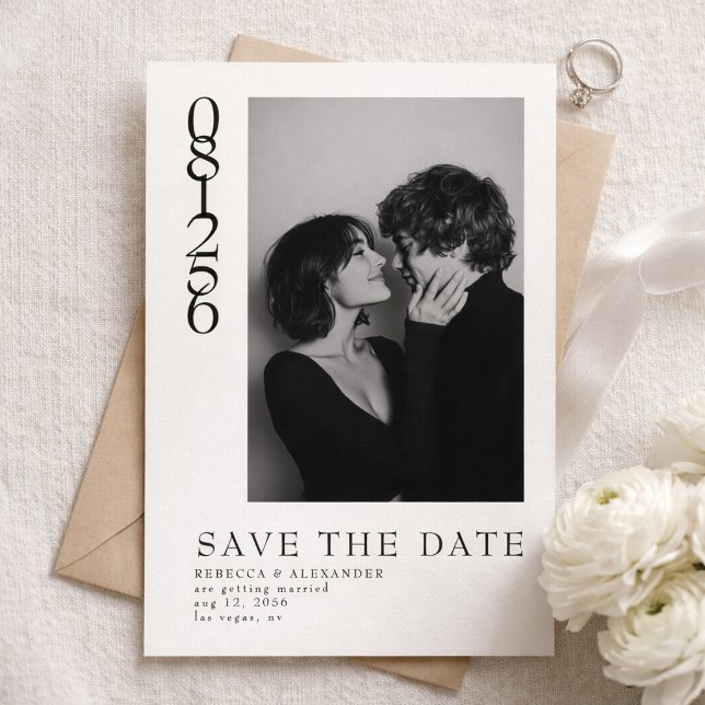 Save The Date Modern Vertical Date Editorial Photo Wedding (Créateur téléchargé)