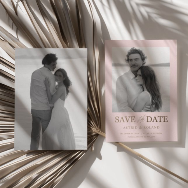 Save The Date Moderne 2 Photo Blush rose & or Enregistrer la dat (Créateur téléchargé)