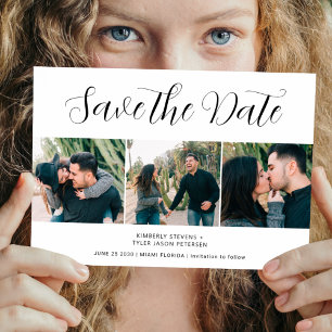 Save The Date Moderne 3 photos chic script mariage