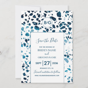 Save The Date Moderne Abstrait Terrazzo Mosaic Bleu Enregistrer 