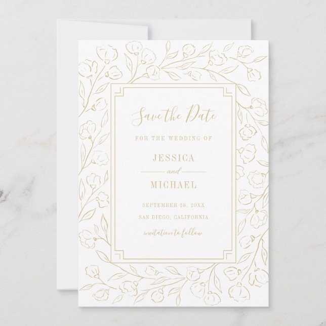 Save The Date Moderne Blanc Élégant Simple Mariage Floral (Devant)
