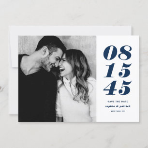 Save The Date Moderne Bleu et Blanc Gras Date Typographie Photo