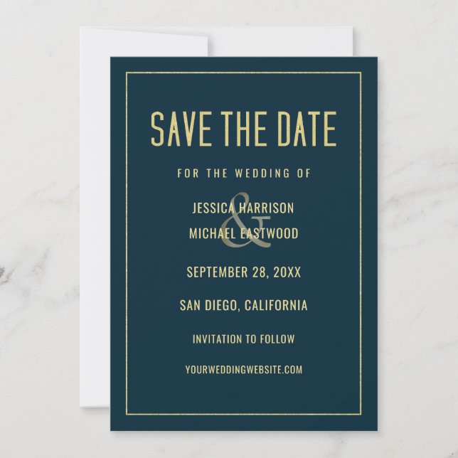 Save The Date Moderne Bleu Profond Élégant Simple Mariage (Devant)