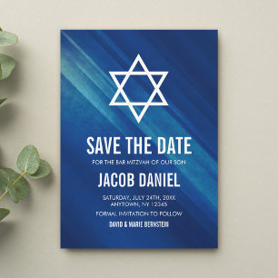 Save The Date Moderne Blue Grunge Bar Mitzvah