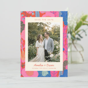 Save The Date Moderne Bohème Floral Rouge Coloré Photo Mariage