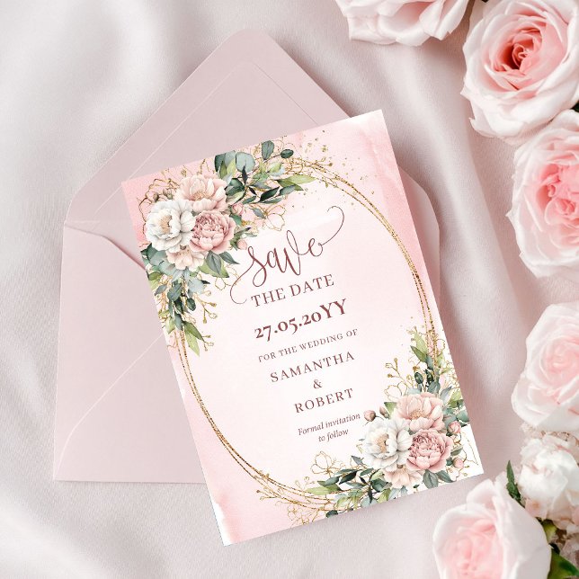 Save The Date Moderne Boho Blush Rose Végétation Enregistrez la  (Modern Boho Blush Pink Greenery Save The Date)